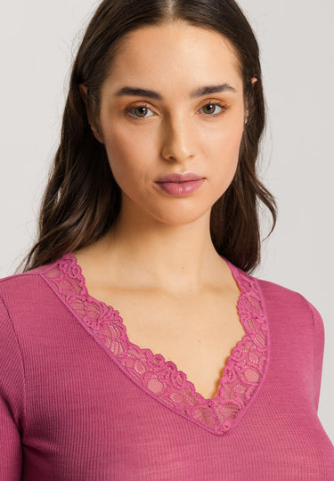 70913 Woolen Lace Short Sleeve Shirt - 2414 Rose Wine